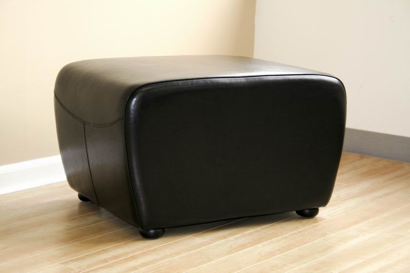 Black Full Leather Ottoman With Rounded Sides | Wholesale Interiors